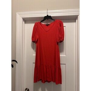 C. WONDER Red Orange Knee Length Linen Blend Short Sleeve Dress Women’s Size XS